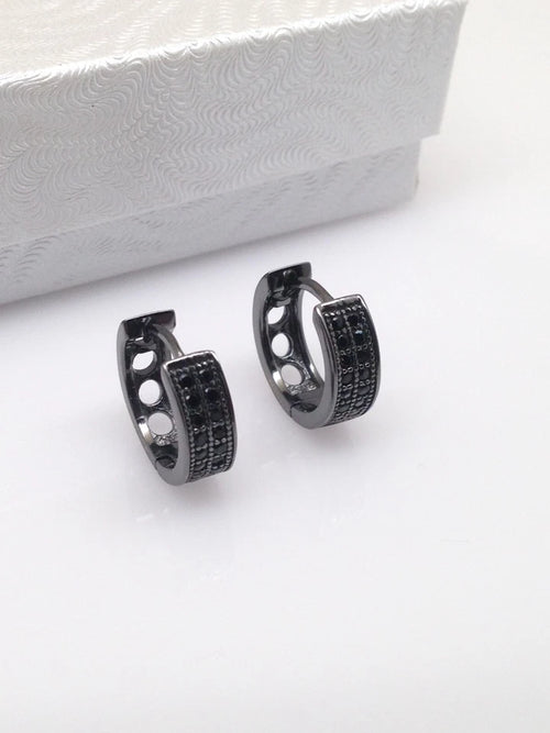 925 Sterling Silver Black Onyx Huggie Hoop Earrings – 13mm Unisex Jewellery