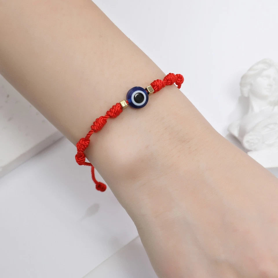 3-Piece Evil Eye Red String Bracelet Set – 7-Knot Adjustable Lucky Bracelets
