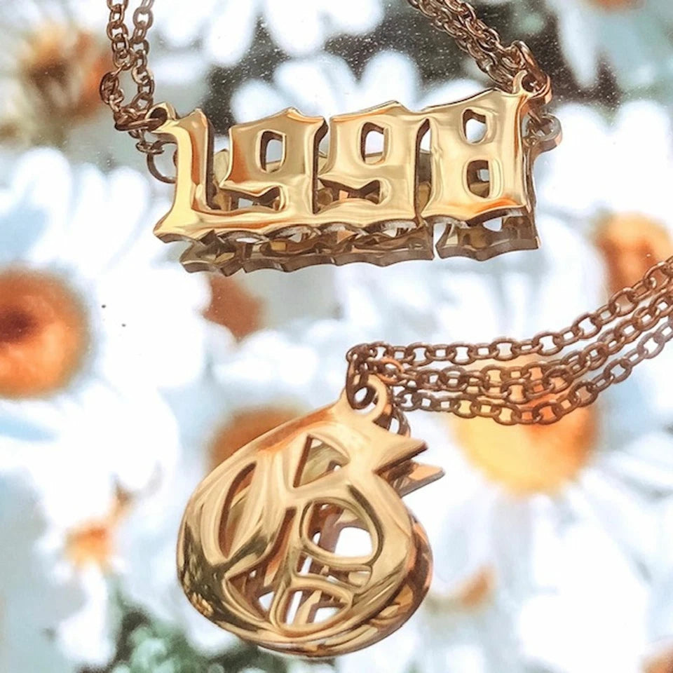 Gothic Initial Necklace – Stainless Steel Old English Letter Pendant in Gold or Silver