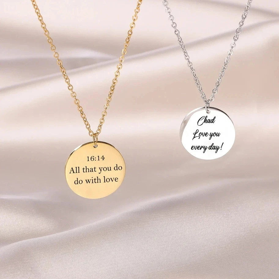 Personalised Engraved Disc Necklace – Custom Name, Initial, Date or Message Pendant