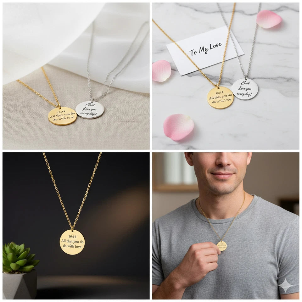 Personalised Engraved Disc Necklace – Custom Name, Initial, Date or Message Pendant