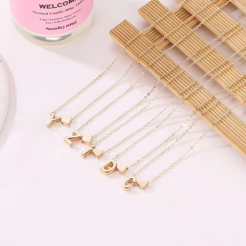 Personalised Tiny Heart Initial Necklace – Dainty Letter Choker in Gold or Silver