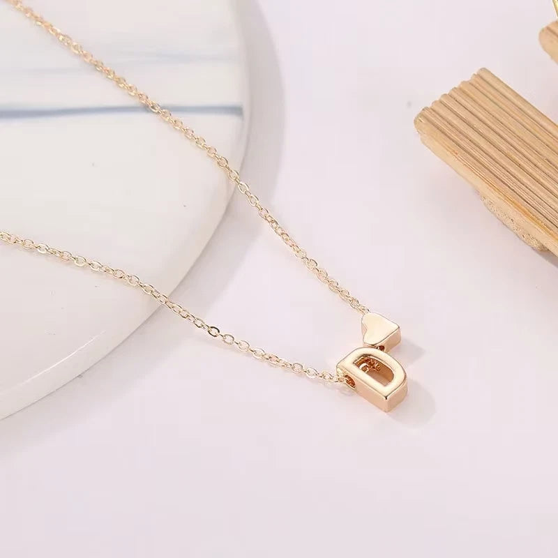 Personalised Tiny Heart Initial Necklace – Dainty Letter Choker in Gold or Silver