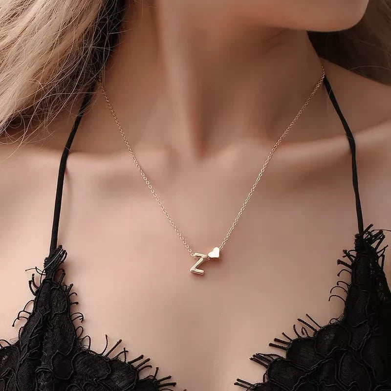 Personalised Tiny Heart Initial Necklace – Dainty Letter Choker in Gold or Silver