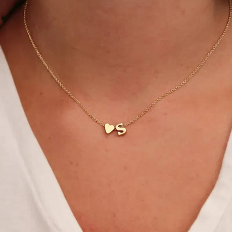 Personalised Tiny Heart Initial Necklace – Dainty Letter Choker in Gold or Silver