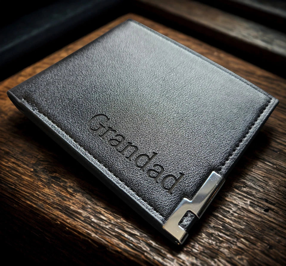 Personalised Engraved Leather Wallet for Men – Slim Black Wallet with Gift Box