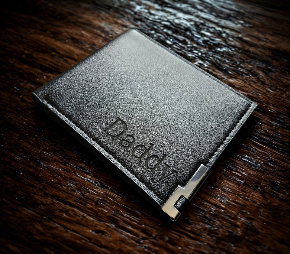 Personalised Engraved Leather Wallet for Men – Slim Black Wallet with Gift Box