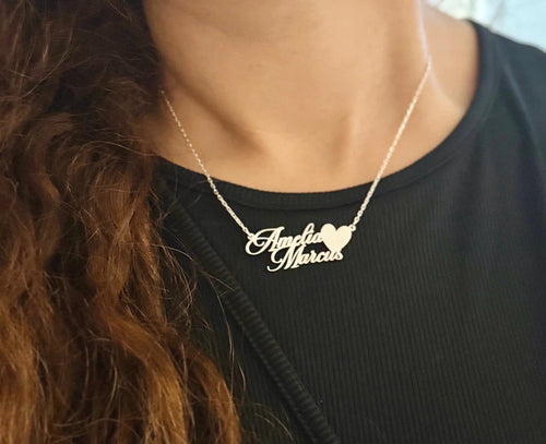 Personalised Double Name Necklace with Heart – 925 Sterling Silver