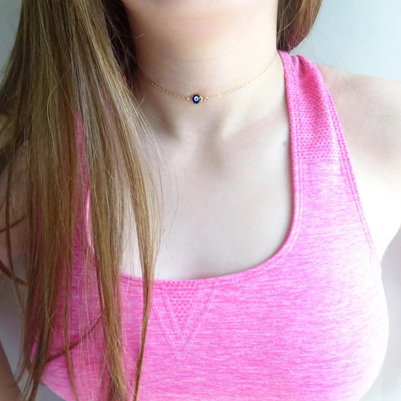 Evil Eye Choker Necklace for Women – Gold or Silver Plated Minimalist Jewellery