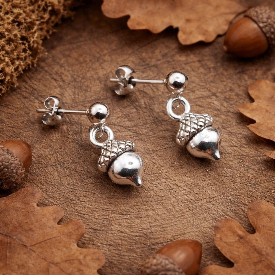 Silver-Tone Acorn Drop Earrings – Nature-Inspired Symbolic Gift for Her