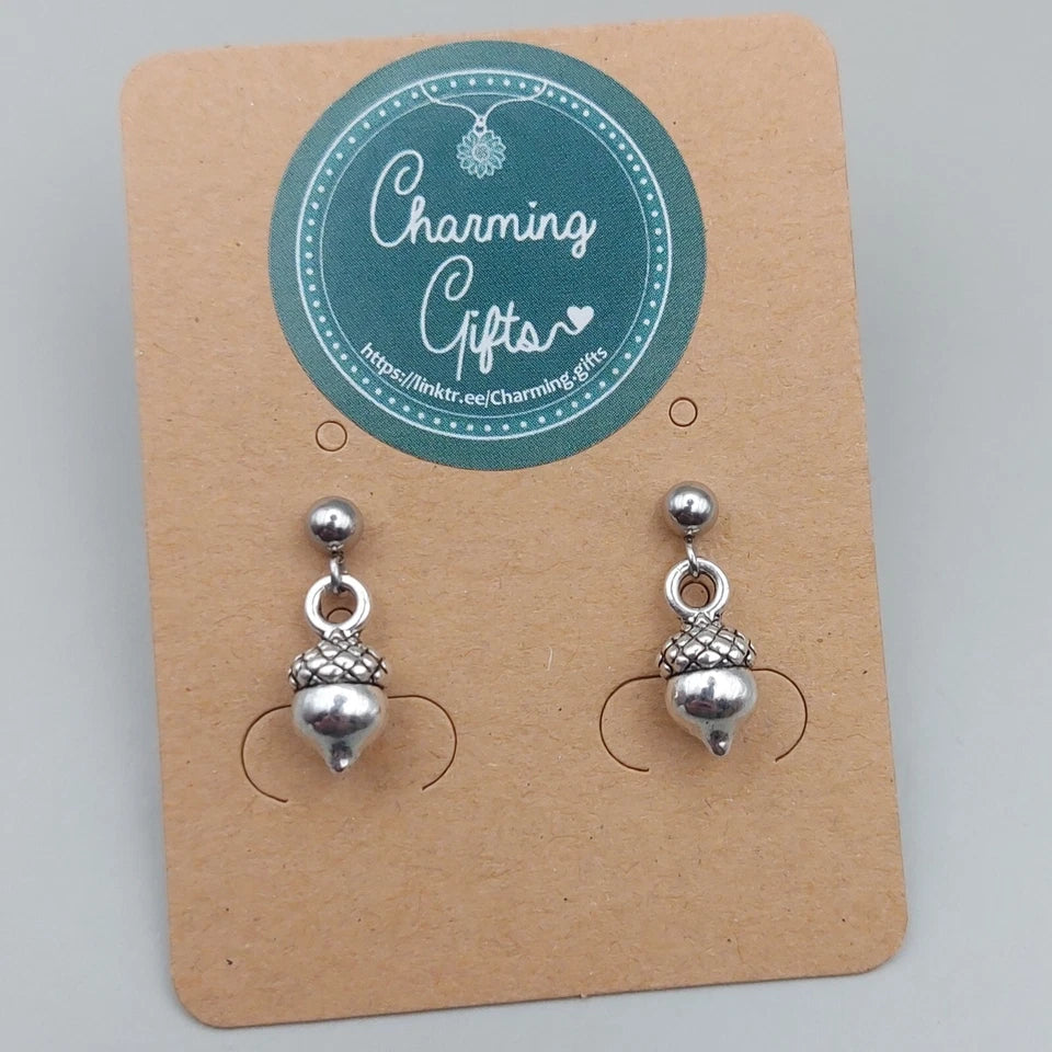 Silver-Tone Acorn Drop Earrings – Nature-Inspired Symbolic Gift for Her
