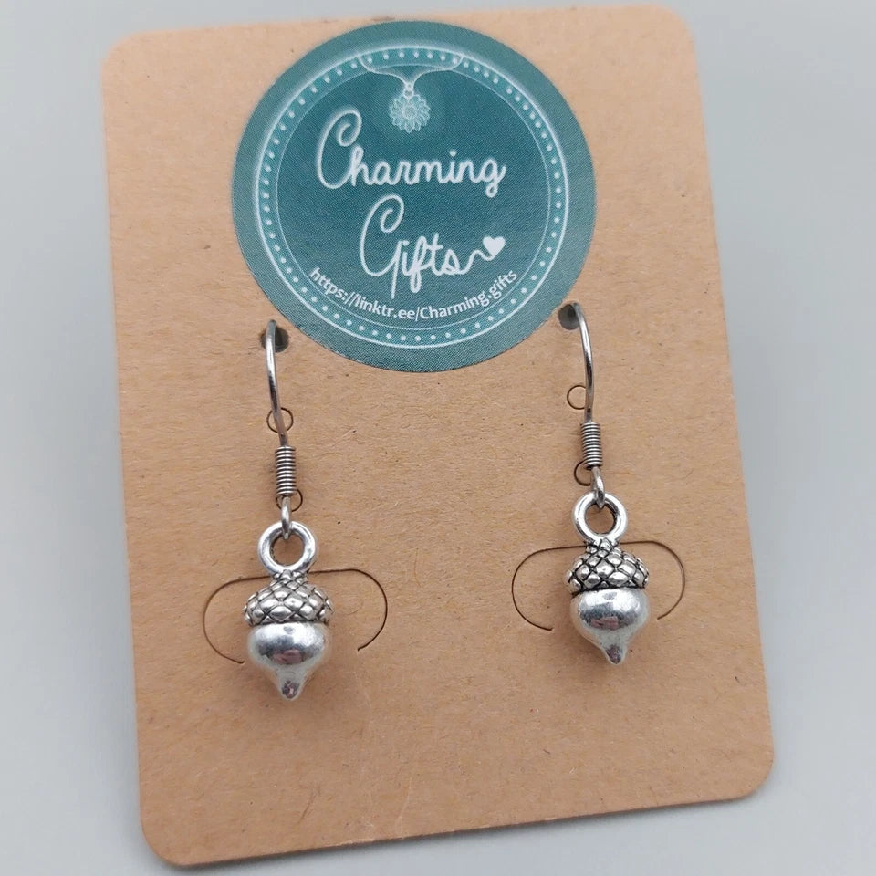 Silver-Tone Acorn Drop Earrings – Nature-Inspired Symbolic Gift for Her