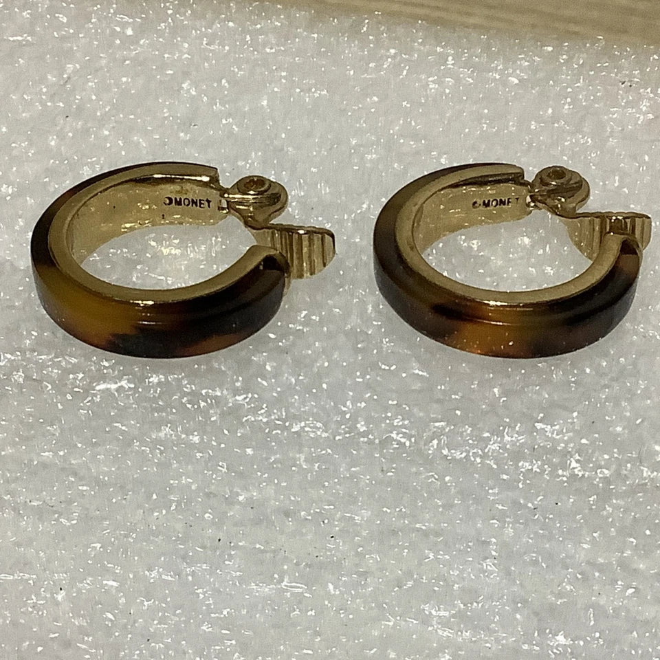Monet Tortoiseshell Hoop Clip-On Earrings – Gold-Tone Acrylic Resin Jewellery