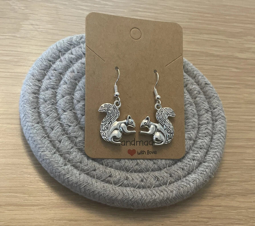 Squirrel Drop Earrings with Sterling Silver Hooks – Tibetan Silver Woodland Jewellery