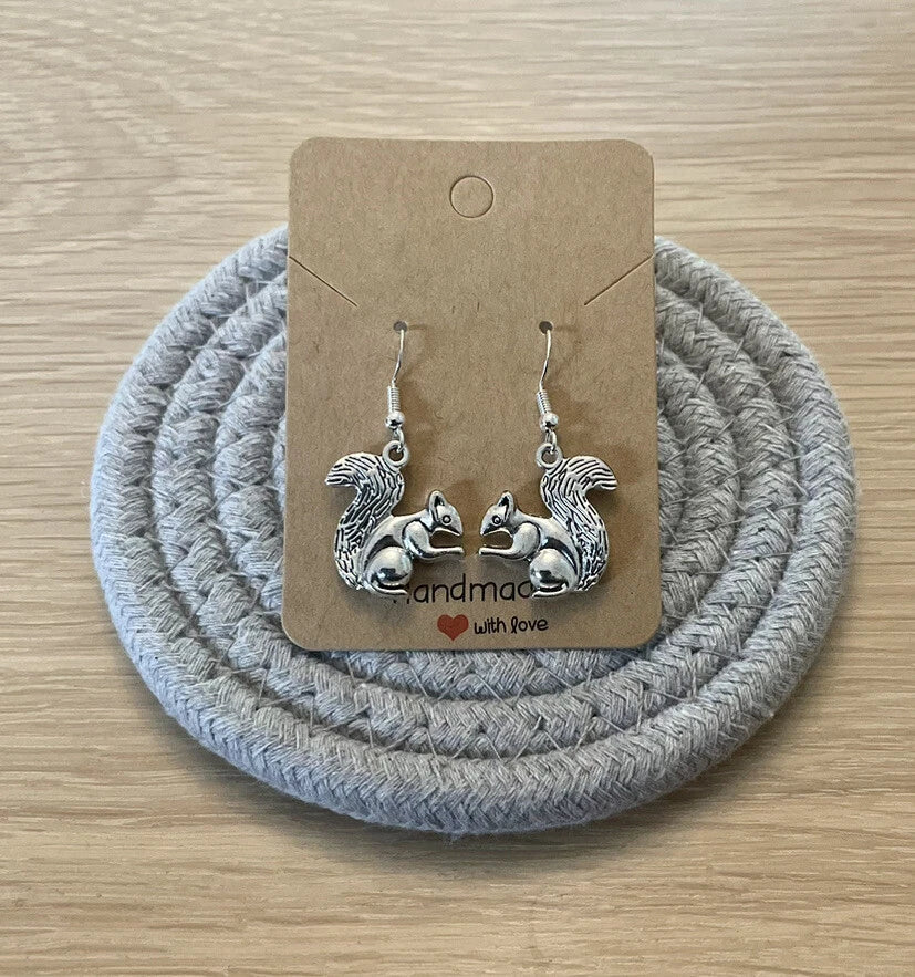 Squirrel Drop Earrings with Sterling Silver Hooks – Tibetan Silver Woodland Jewellery