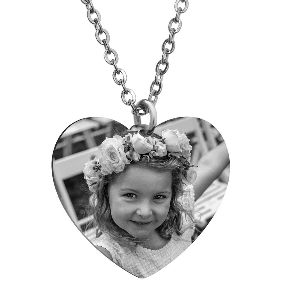 Personalised Heart Photo Necklace – Custom Message Engraved Pendant Gift